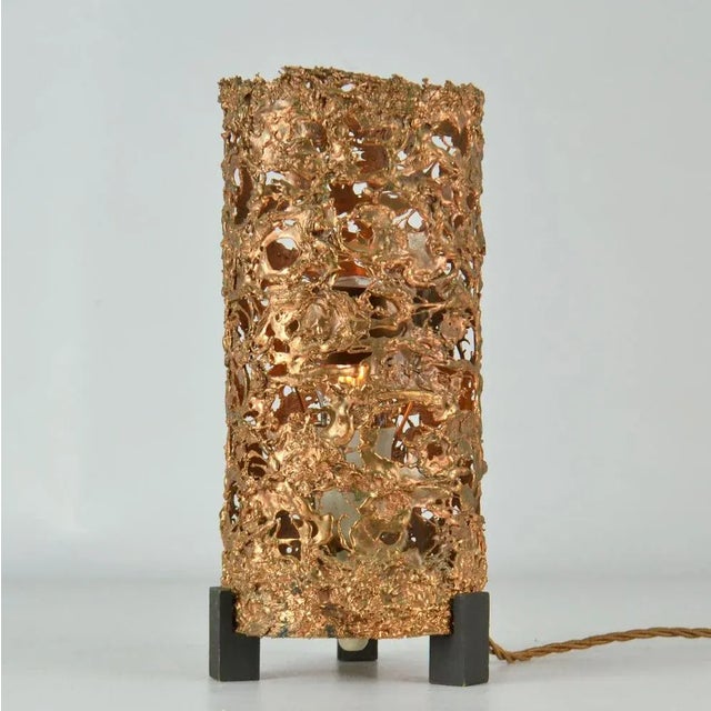 Brutalist copper table lamp ”Moonlight”, designed by Finnish sculptor Aimo Tukiainen in the late 60´s. The cylinder shape...