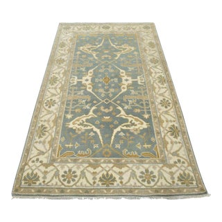 Oushak Rug 5’1” X 8’2” Blue Wool Tribal Hand-Knotted Oriental Carpet For Sale