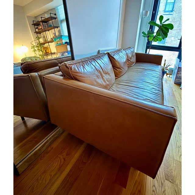 Mid-Century Modern West Elm Axel Leather Sofa, 89” – Mid-Century Modern Style in Brown For Sale - Image 3 of 7