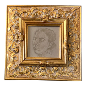 1950’s Original Matisse Style Pastel Female Portrait Drawing Chunky Gold Frame
