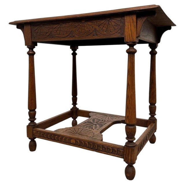 Gold 19th Century English Carved Oak Side Table For Sale - Image 8 of 10