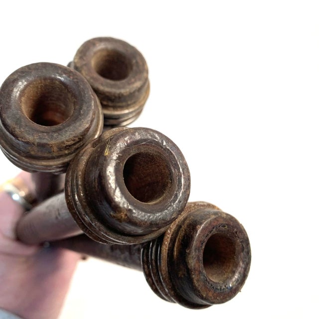 Mid-20th Century Wood and Metal Dark Brown Industrial Textile Quills Set of 4 For Sale In Louisville - Image 6 of 7