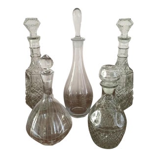 Vintage Glass & Crystal Decanters - Set of 5 For Sale