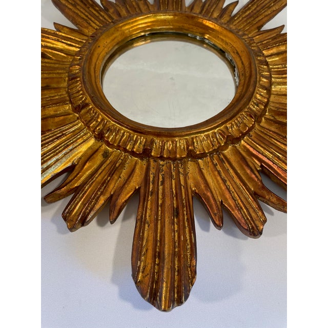 1950s Mid 20th Century French Giltwood Coppery Sunburst Wall Mirror For Sale - Image 5 of 17