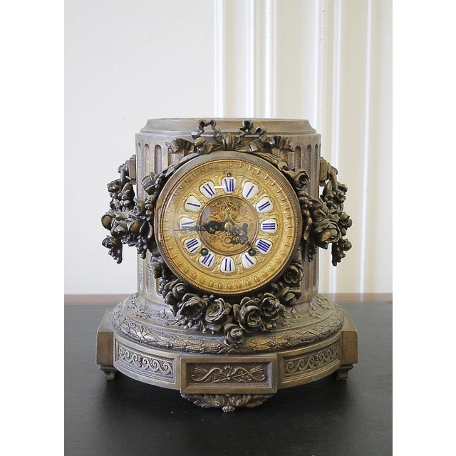 19th Century Gilt Bronze and Rose Swags French Mantle Clock For Sale - Image 13 of 13