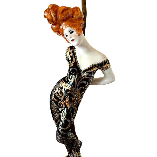 Vintage Mid-Century Hand-Painted Porcelain Lady Figural 26" Table Lamp with Porcelain Figural Finial Striking vintage...
