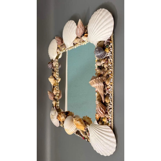 White Vintage Square Seashell Shell Encrusted Mirror For Sale - Image 8 of 9