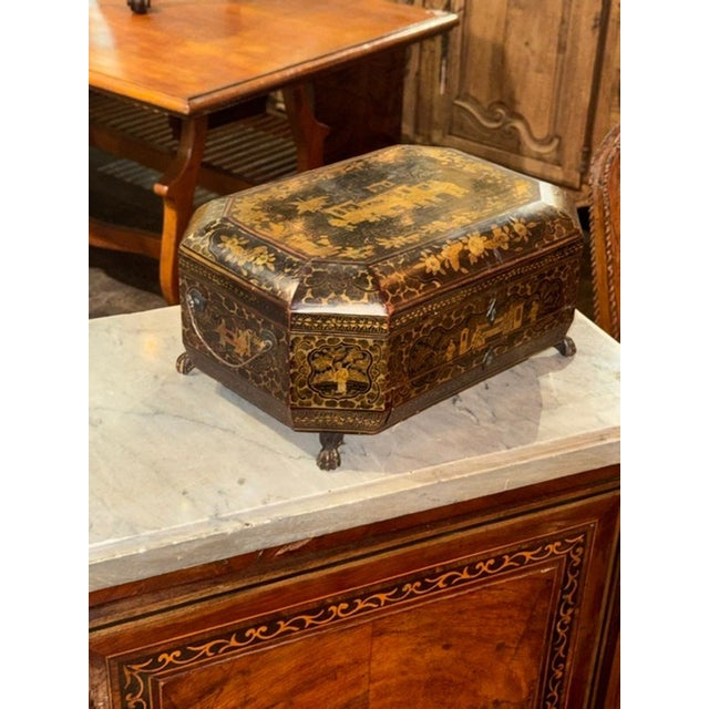 19th C. English Chinoiserie Sewing Box For Sale - Image 4 of 8