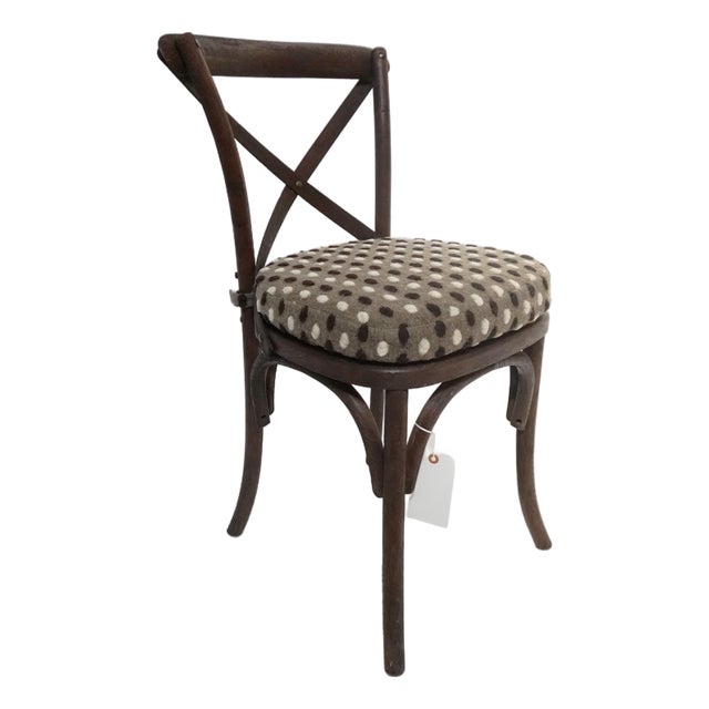Bent Wood Cross Back Dining Chair With Caned Seat and Cushion For Sale