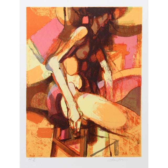 Modern Jim Jonson, Woman Seated on Stool, Lithograph For Sale - Image 3 of 3