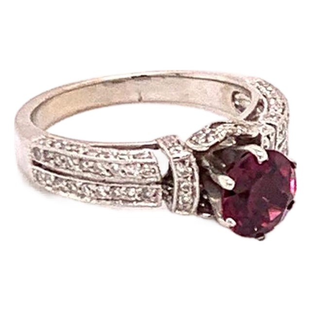 Diamond Tourmaline Rubellite Ring 4.5 14k Gold 1.38 TCW Women Certified For Sale