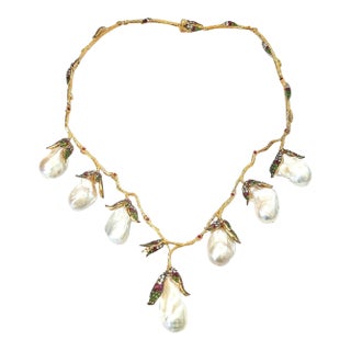 Bochic "Capri" Vintage South Sea Pearl, Ruby & Multi Gem Necklace Set in 18K For Sale