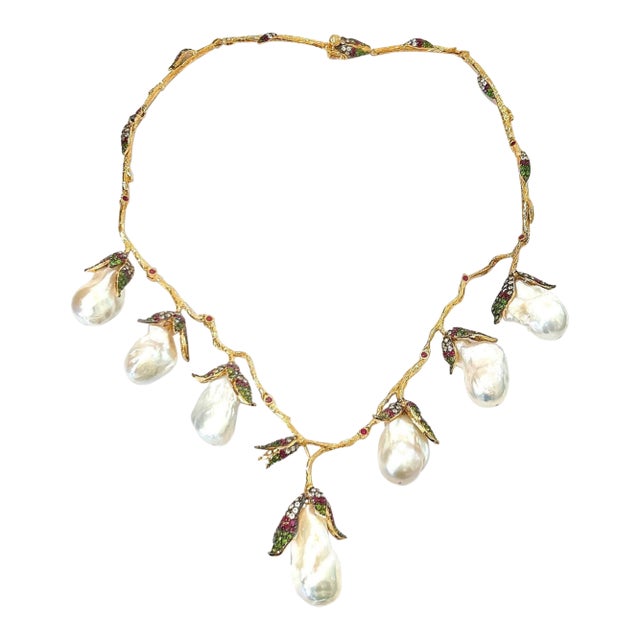 Bochic "Capri" Vintage South Sea Pearl, Ruby & Multi Gem Necklace Set in 18K For Sale