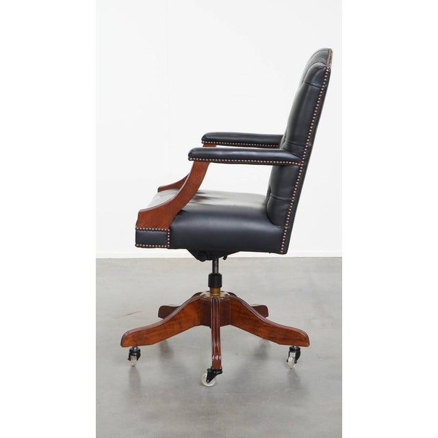 Dark Blue Cowhide Chesterfield Swivel Desk Chair For Sale - Image 5 of 18