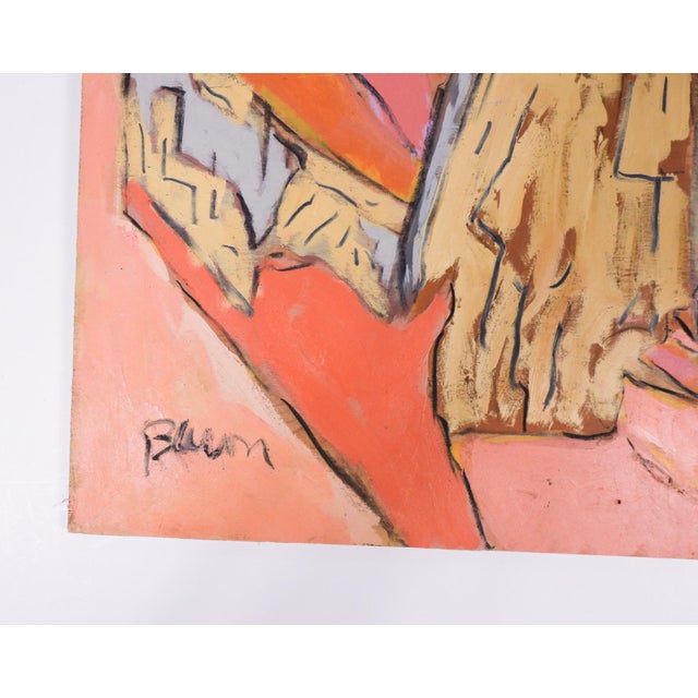 Contemporary gouache on wood panel abstract in shades of pink and peach by K. C. Bacon (1948-2026) Washington. Signed,...