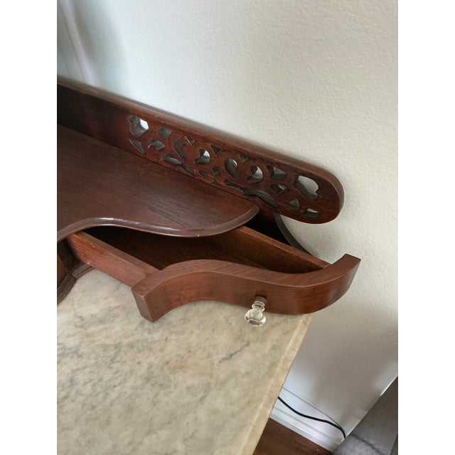 Antique Anglo-Indian Carved Hardwood Marble Top Vanity Dressing Table For Sale In Los Angeles - Image 6 of 17