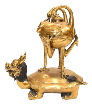 Chinese Dragon Crane Incense Burner in Bronze