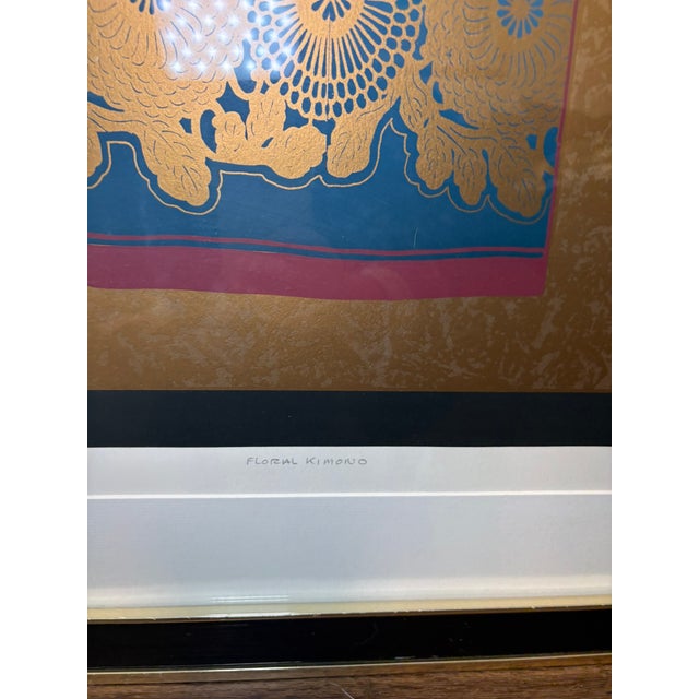Vintage Signed Limited Edition Floral Gold & Pink Kimono Lithograph Art For Sale - Image 10 of 12