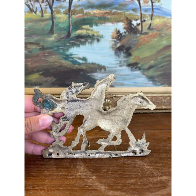 Brass Vintage Brass Toned Galloping Horses Wall Hook Rack - Equestrian Decorative Key or Jewelry Holder For Sale - Image 8 of 8