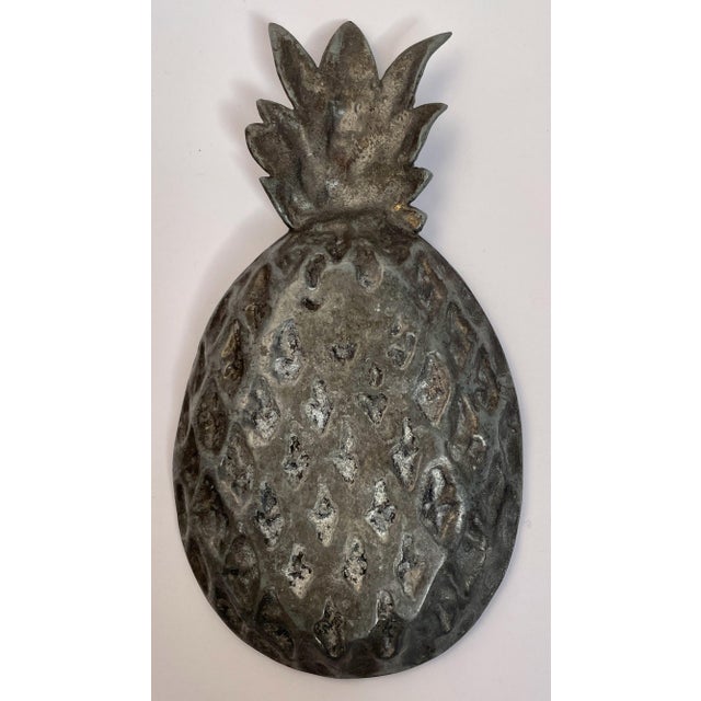 American 1960s Cast Pewter Pineapple Welcome Serving or Catch-All Dish - For Sale - Image 3 of 3