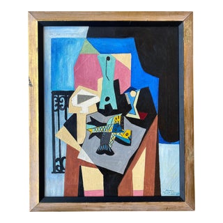 Mid-Century Cubist Oil Painting, Homage to Picasso For Sale