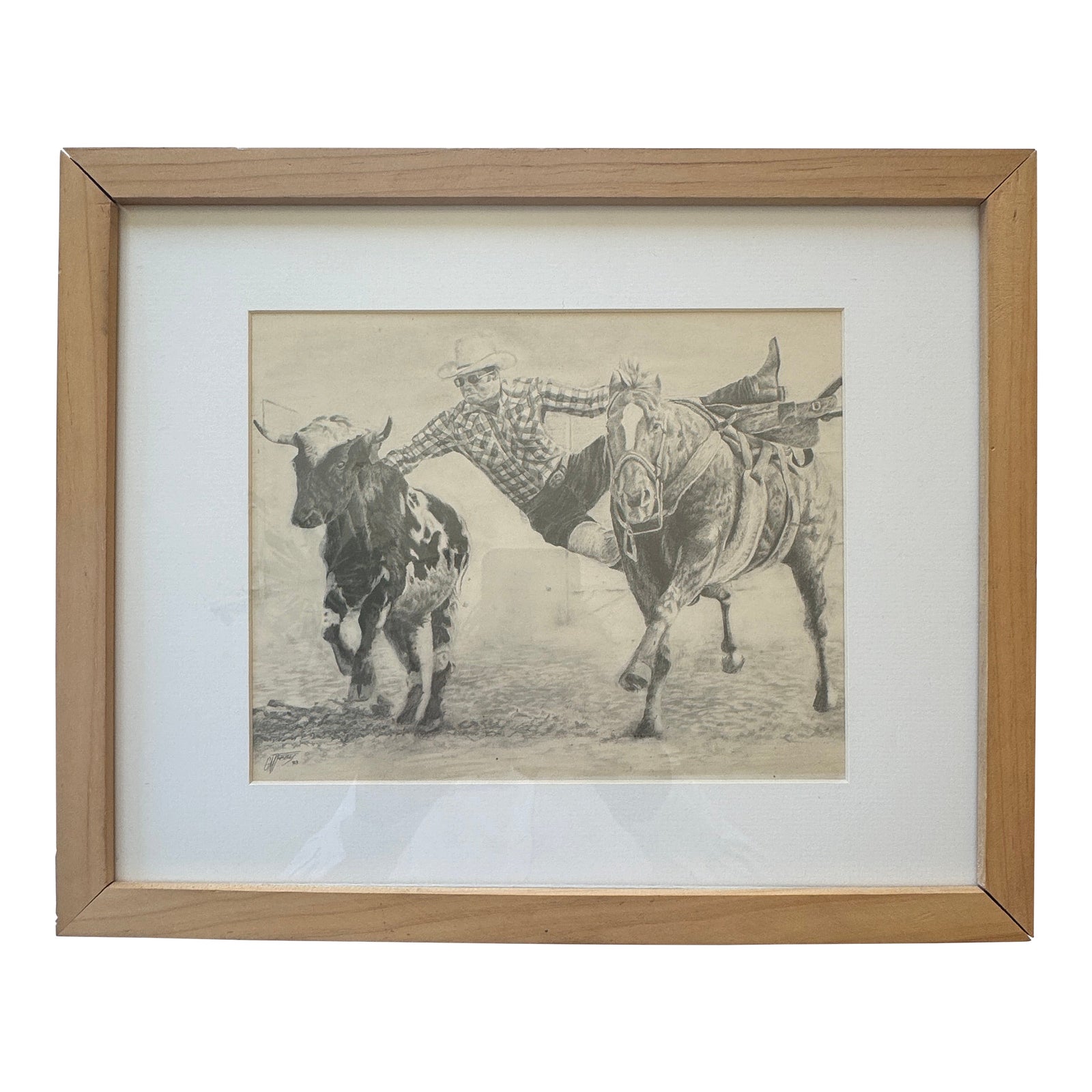 80s Original Pencil Drawing of Cowboy | Chairish