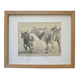 80s Original Pencil Drawing of Cowboy For Sale