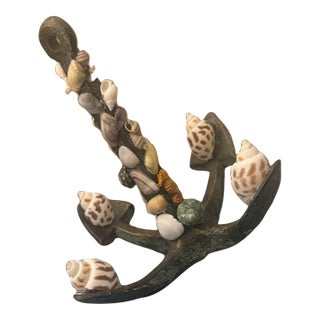 Nautical Resin-Based Anchor Sculpture Adorned With Natural Seashells For Sale