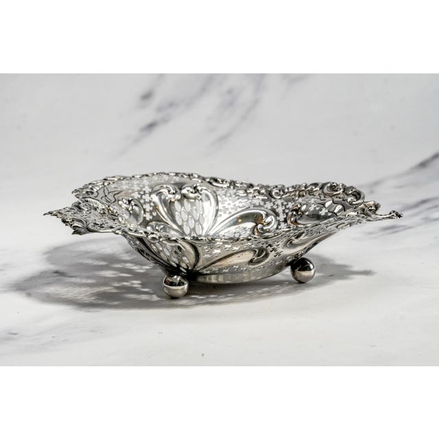 Repoussé Pierced Jewelry Tray Antique Gorham Sterling Silver Heart Catchall Dish Luxury Home Decor For Sale - Image 10 of 13