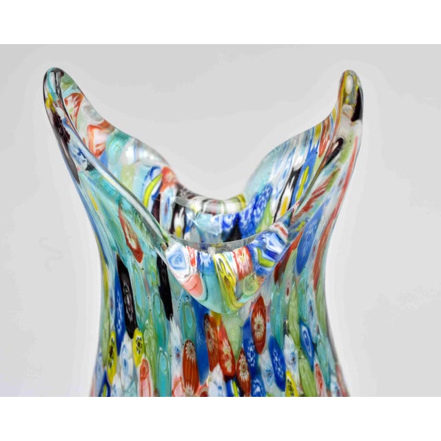 Murano Millefiori Glass Vase With Dual-Point Crown Rim For Sale - Image 10 of 11