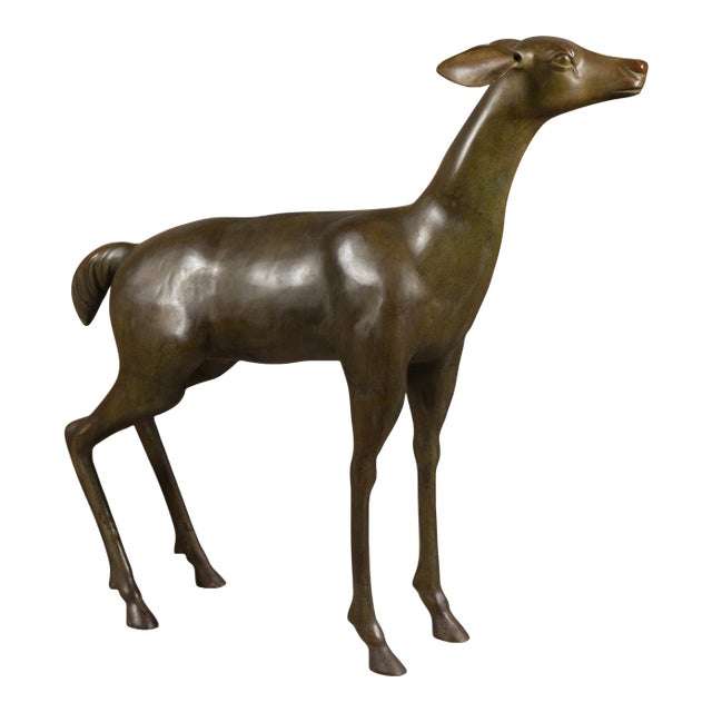 Continental 1930s Life Size Bronze Sculpture of a Deer Standing on its Four Legs For Sale
