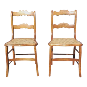 Early American Ladder Back Maple and Cane Seat Chairs, a Pair, Circa 1880s