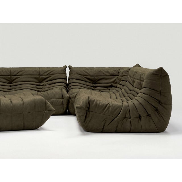 Mid-Century Modern Togo Sofa Set in Khaki Green by Michel Ducaroy for Ligne Roset, Set of 5 For Sale - Image 3 of 14