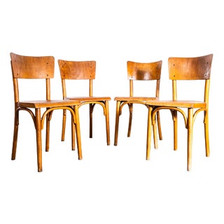 Large Honey Shield Back with Flat Curved-Edged Seat Dining Chairs from Ton, 1940s, Set of 4 For Sale