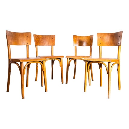 Large Honey Shield Back with Flat Curved-Edged Seat Dining Chairs from Ton, 1940s, Set of 4 For Sale