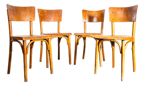 Large Honey Shield Back with Flat Curved-Edged Seat Dining Chairs from Ton, 1940s, Set of 4