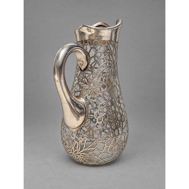 Silver 1900s American Sterling Silver Webbed Overlay Glass Pitcher, Alvin For Sale - Image 8 of 10