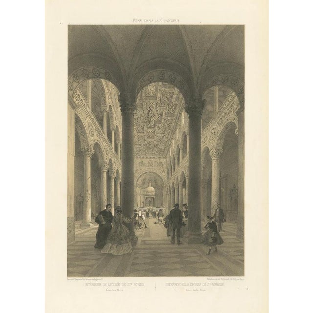 Interior of St Agnes Outside the Walls, Rome – Classical Basilica View, 1868 This atmospheric lithograph depicts the...