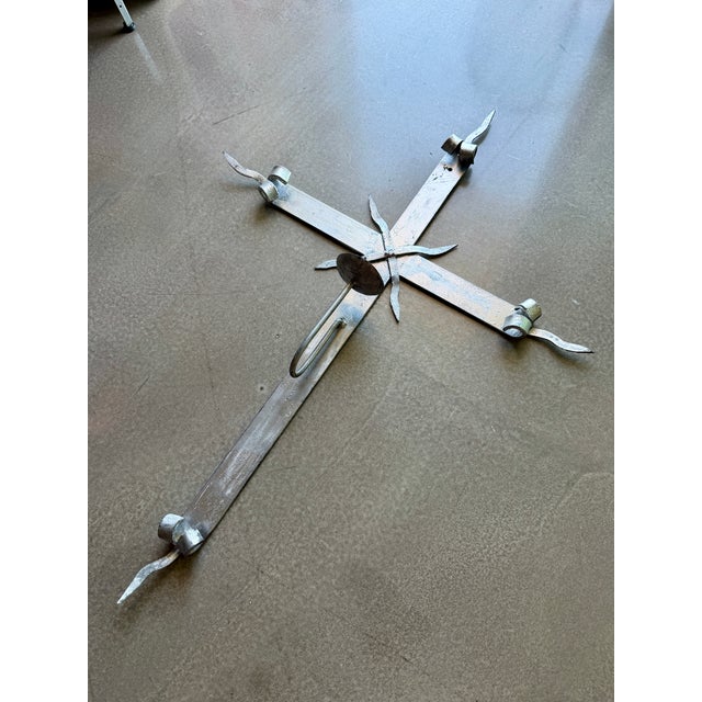Mid-Century Modern Vintage Hand-Forged Wrought Iron Mission Cross Candle Sconce Spanish Colonial Wall Art Jan Barboglio Attr. For Sale - Image 3 of 9