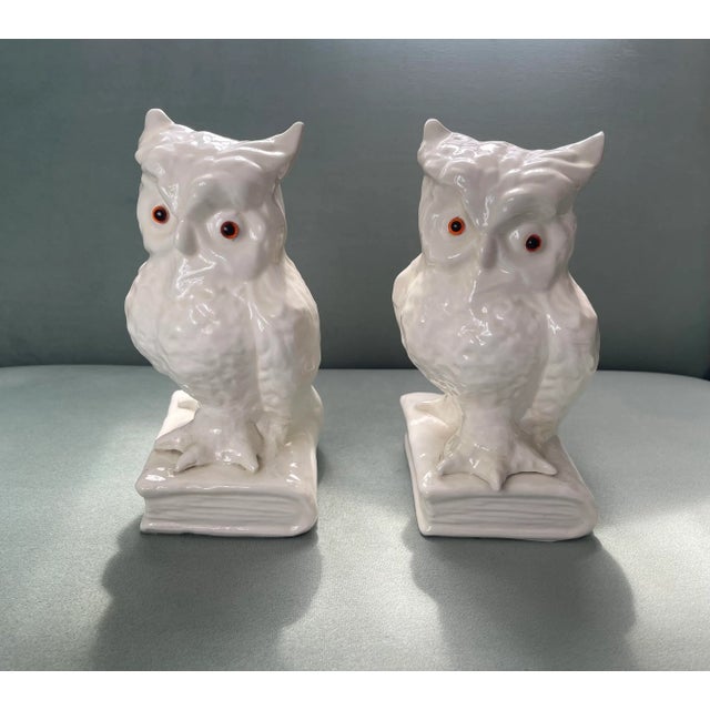 Ceramic Vintage Ceramic Owl Bookends-A Pair For Sale - Image 7 of 8