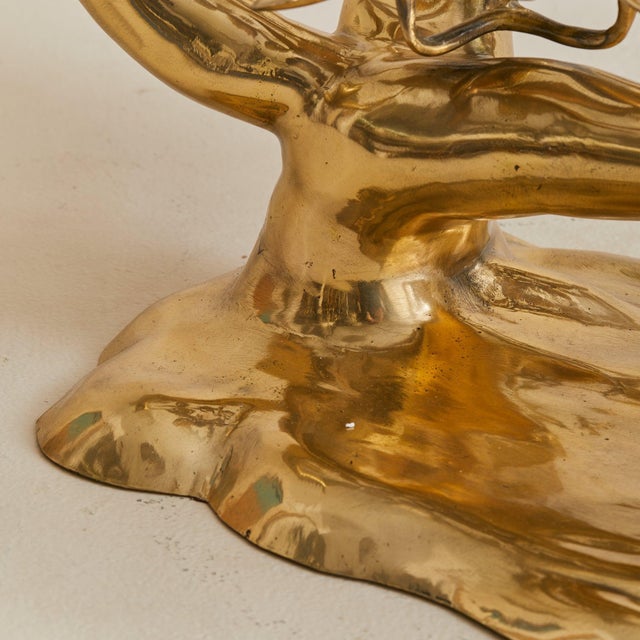 Gold Belgian Brass Bonsai Coffee Table With Ellipse Glass Top Attributed to Willy Daro, 1970s For Sale - Image 8 of 11