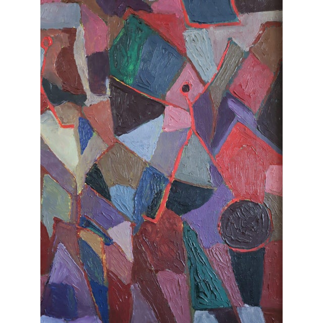 Mid-Century Modern 'A Gathering Across Planes' Geometric Abstract Oil Painting by Swedish Artist Gunnar Greiber (1919 – 2011), Framed For Sale - Image 9 of 11