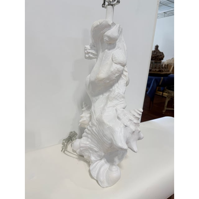 Pair, Vintage Sirmos White Lacquered Plaster Seashell Table Lamps, Palm Beach For Sale - Image 11 of 18