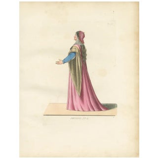Medieval Woman in Pink and Gold Cape, 1845, Paper For Sale