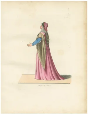 Medieval Woman in Pink and Gold Cape, 1845, Paper