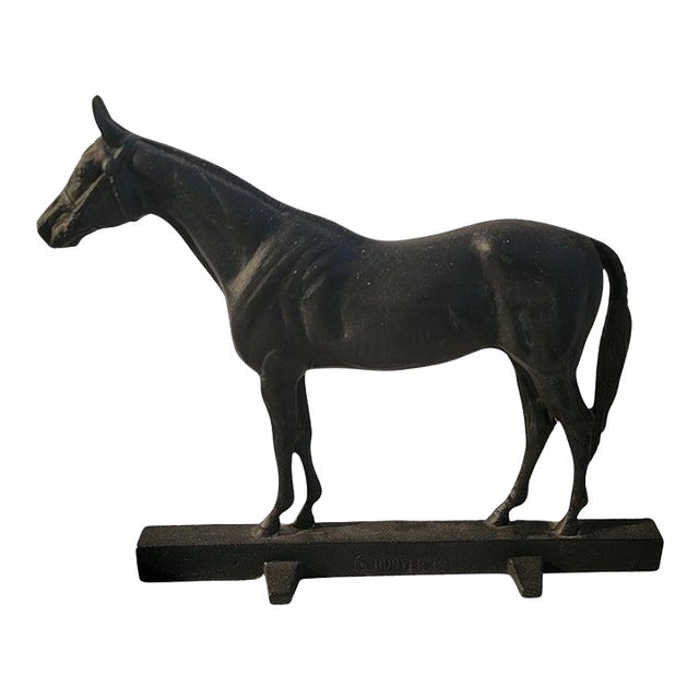 Mid 20th Century Cast Iron Horse Doorstop Signed Hunter For Sale