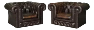 Vintage Brown Leather Chesterfield Club Tub Armchairs, Set of 2