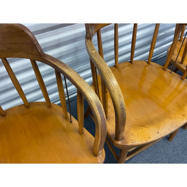 Mid Century Firehouse Style Bankers Chairs, a Set of Four, Dining Chairs, Vintage, Oak For Sale - Image 12 of 12