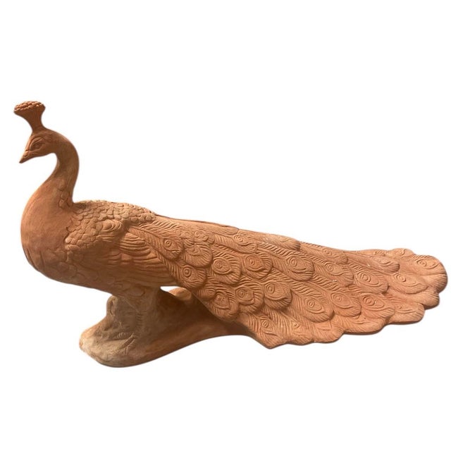 Tuscan Terra Cotta Peacock Garden Sculpture For Sale - Image 4 of 11