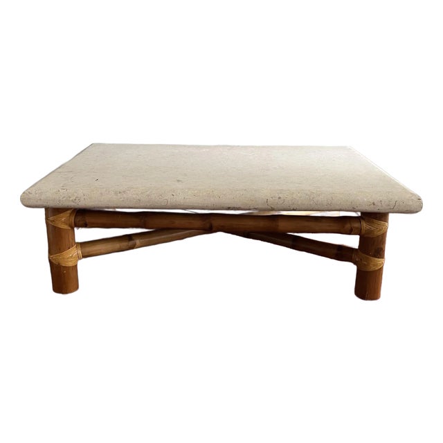 Coffee Table Bamboo & Tessellated Stone Style of Budji Layug For Sale
